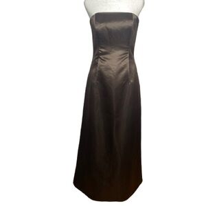 Jessica McClintock Classic Chocolate Brown Satin Strapless Long Dress